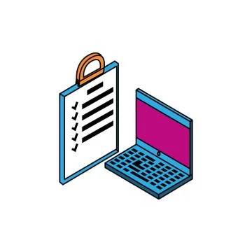 Laptop computer with document checklist Stock Illustration