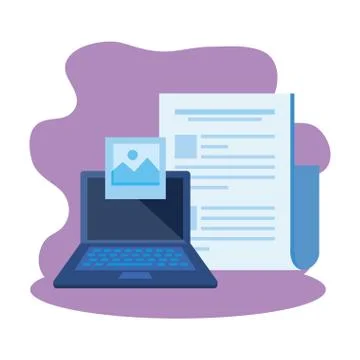 Laptop computer with document file Stock Illustration