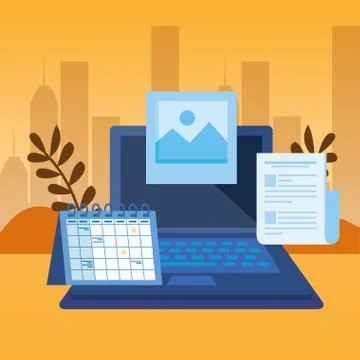 Laptop computer with document file Illustrazione stock
