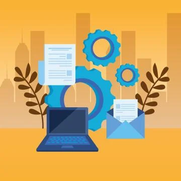 Laptop computer with document file Illustrazione stock