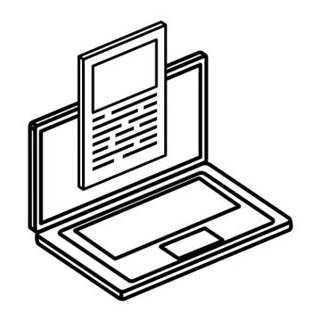 Laptop computer with document isolated icon Stock Illustration