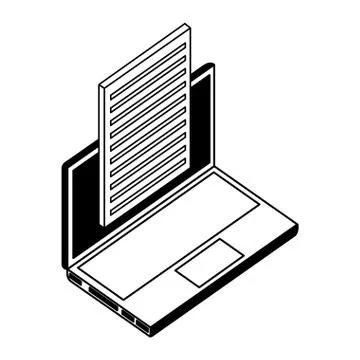Laptop computer with document isometric icon Stock Illustration