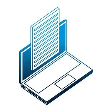 Laptop computer with document isometric icon Illustrazione stock