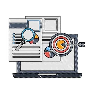 Laptop computer with documents and objects Stock Illustration