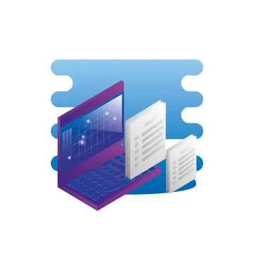 Laptop computer with documents files Stock Illustration