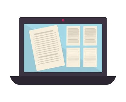 Laptop computer with documents Stock Illustration