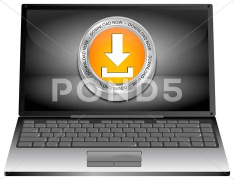 Laptop computer with Download button Stock Photos