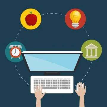 Laptop computer with easy learning icons Stock Illustration