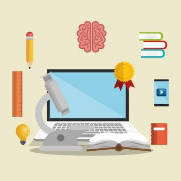 Laptop computer with easy learning icons Stock Illustration