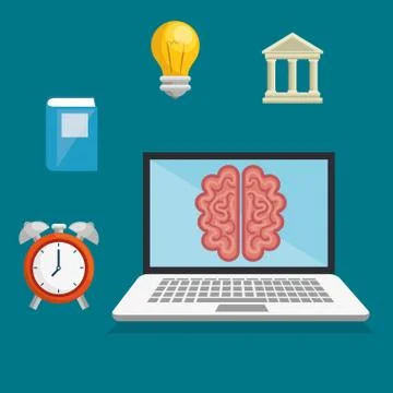 Laptop computer with easy learning icons Stock Illustration