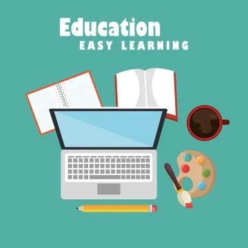 Laptop computer with easy learning icons Stock Illustration