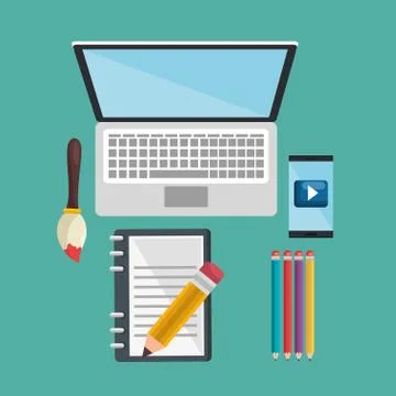 Laptop computer with easy learning icons Stock Illustration