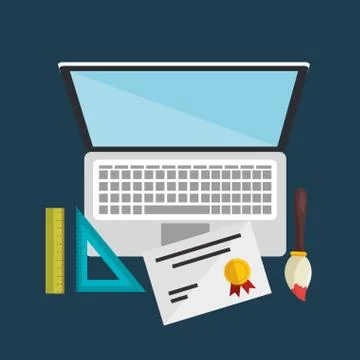 Laptop computer with easy learning icons Stock Illustration