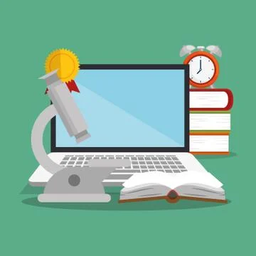 Laptop computer with easy learning icons Stock Illustration