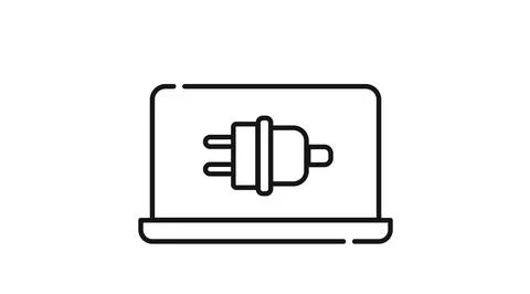 Laptop computer with electric plug connector symbol Illustration