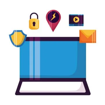 Laptop computer email shield video security イラスト素材