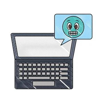 Laptop computer emoji speech bubble chat drawing color 스톡 일러스트
