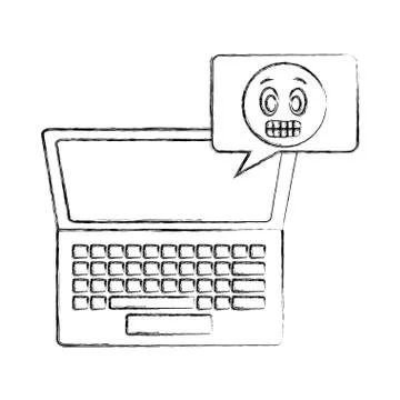 Laptop computer emoji speech bubble chat hand drawing 스톡 일러스트