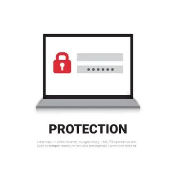 Laptop Computer Enter Password Data Protection And Security Concept Stock Illustration