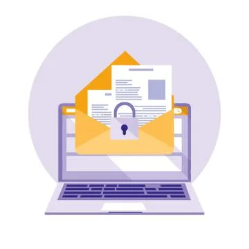 Laptop computer with envelope mail and padlock Illustrazione stock