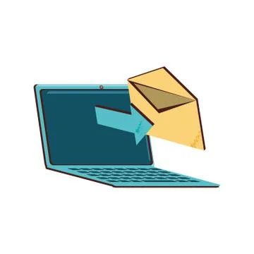 Laptop computer with envelope mail and arrow Stock Illustration