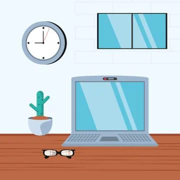 Laptop computer with eyeglasses in the workplace 스톡 일러스트