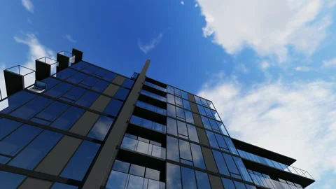 Laptop computer falling down in front of building apartments, 3D Stock Footage 154177610
