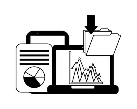 Laptop computer file download document information system Illustrazione stock