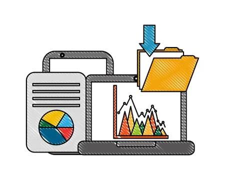 Laptop computer file download document information system Illustrazione stock