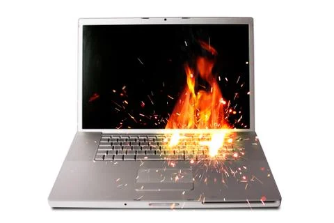 Laptop computer on fire Stock Photos
