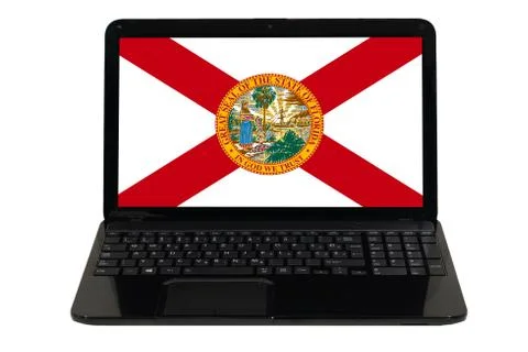 Laptop computer with  flag of american state of florida Stock Photos