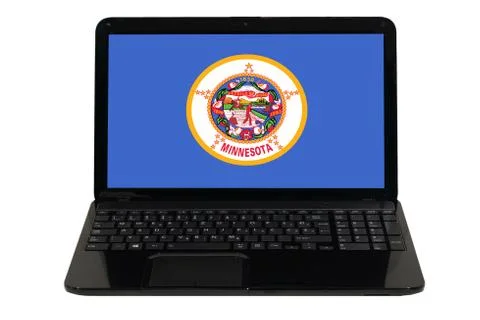 Laptop computer with  flag of american state of minnesota Stock Photos