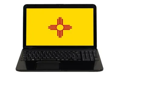 Laptop computer with  flag of american state of new mexico Stock Photos