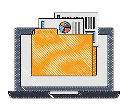 Laptop computer with folder and documents files 스톡 일러스트