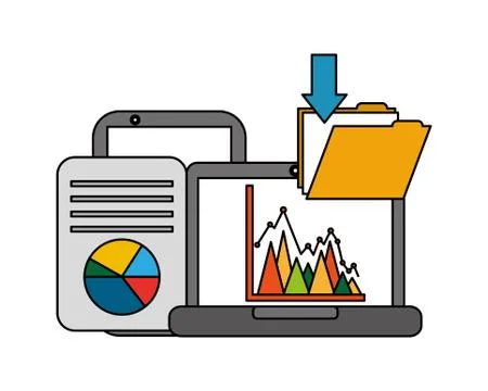 Laptop computer with folder and set icons 스톡 일러스트