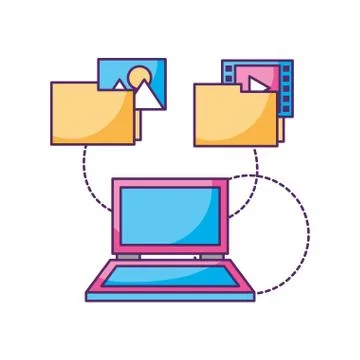 Laptop computer folder files photo video data storage Stock Illustration