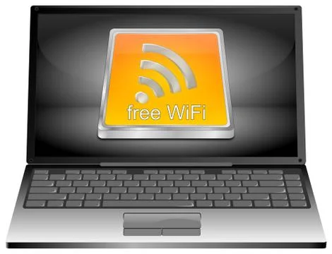 Laptop Computer with free WiFi button - 3D illustration Stock Illustration