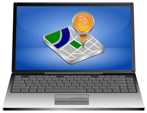 Laptop Computer with free WiFi button - 3D illustration Stock Illustration