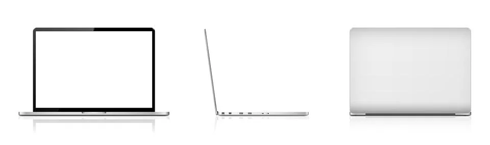 Laptop computer front, side and rear view Illustrazione stock