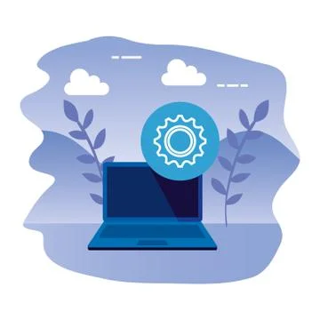 Laptop computer with gear machine 스톡 일러스트