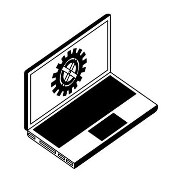 Laptop computer with gear machine in screen Illustrazione stock