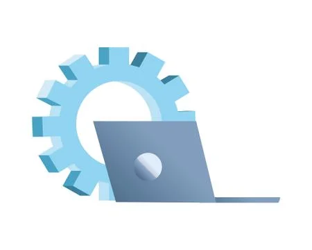 Laptop computer gear work solution Illustrazione stock
