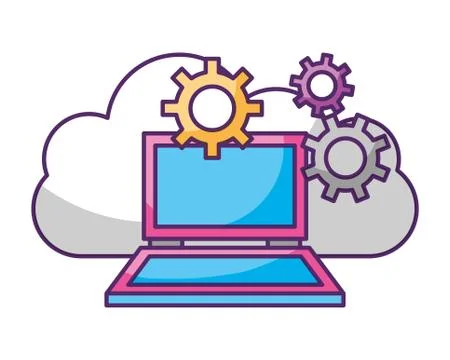Laptop computer gears cloud data storage 스톡 일러스트