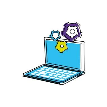 Laptop computer with gears 스톡 일러스트