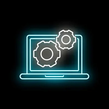 Laptop computer with gears representing digital setup service Stock Illustration