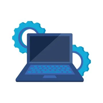 Laptop computer with gears settings Stock Illustration