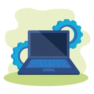 Laptop computer with gears settings Stockillustratie