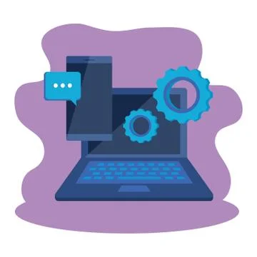 Laptop computer with gears settings Stockillustratie