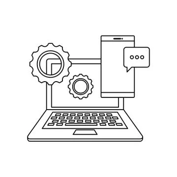 Laptop computer with gears settings Stock Illustration