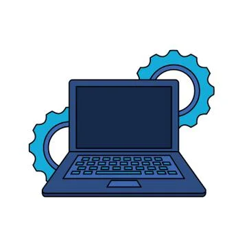 Laptop computer with gears settings Stock Illustration